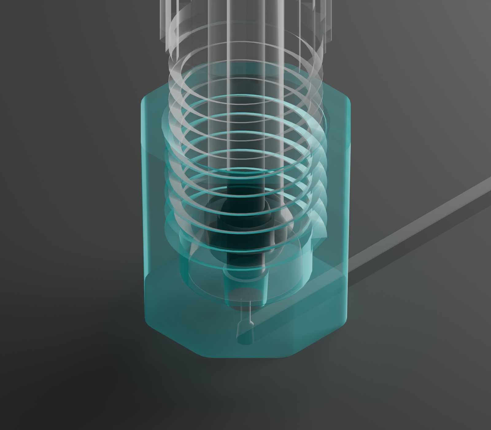 The 1/4-28 port with a nut and ferrule threaded into it. Liquid flows from the tube into the microfluidic device through the 1/4-28 port.