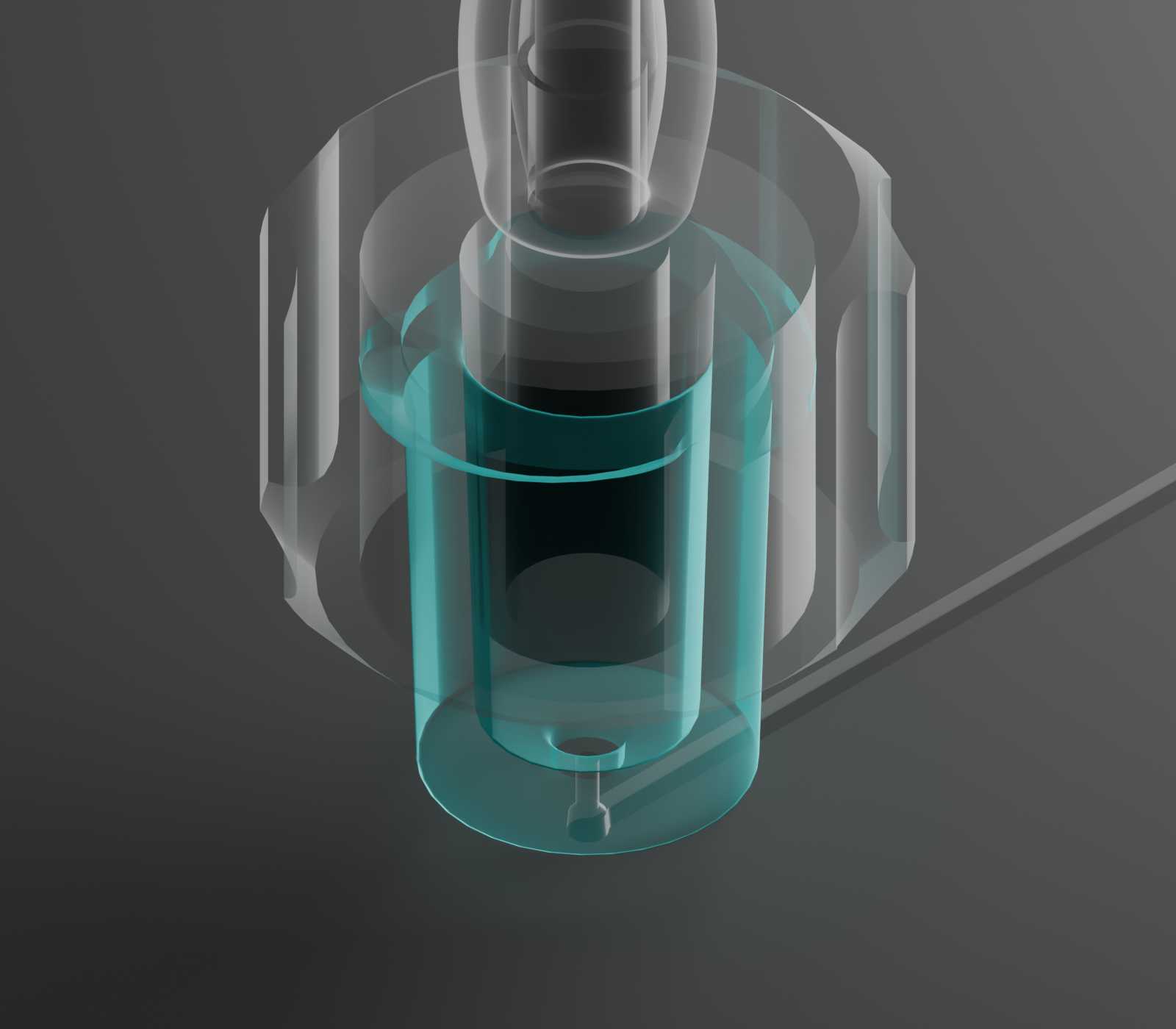 The Luer-lock port with a barbed tube fitting connected to it. Liquid flows from the tube into the microfluidic device through the Luer-lock port.