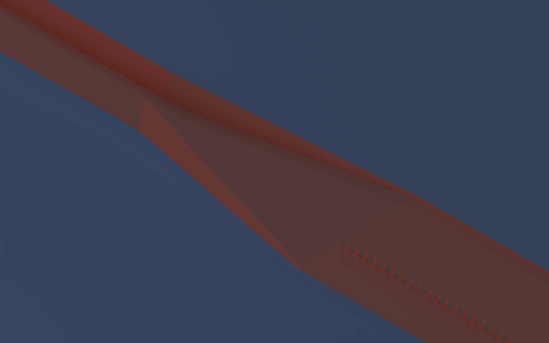 Close-up of a molded microfeature that varies in width and height.