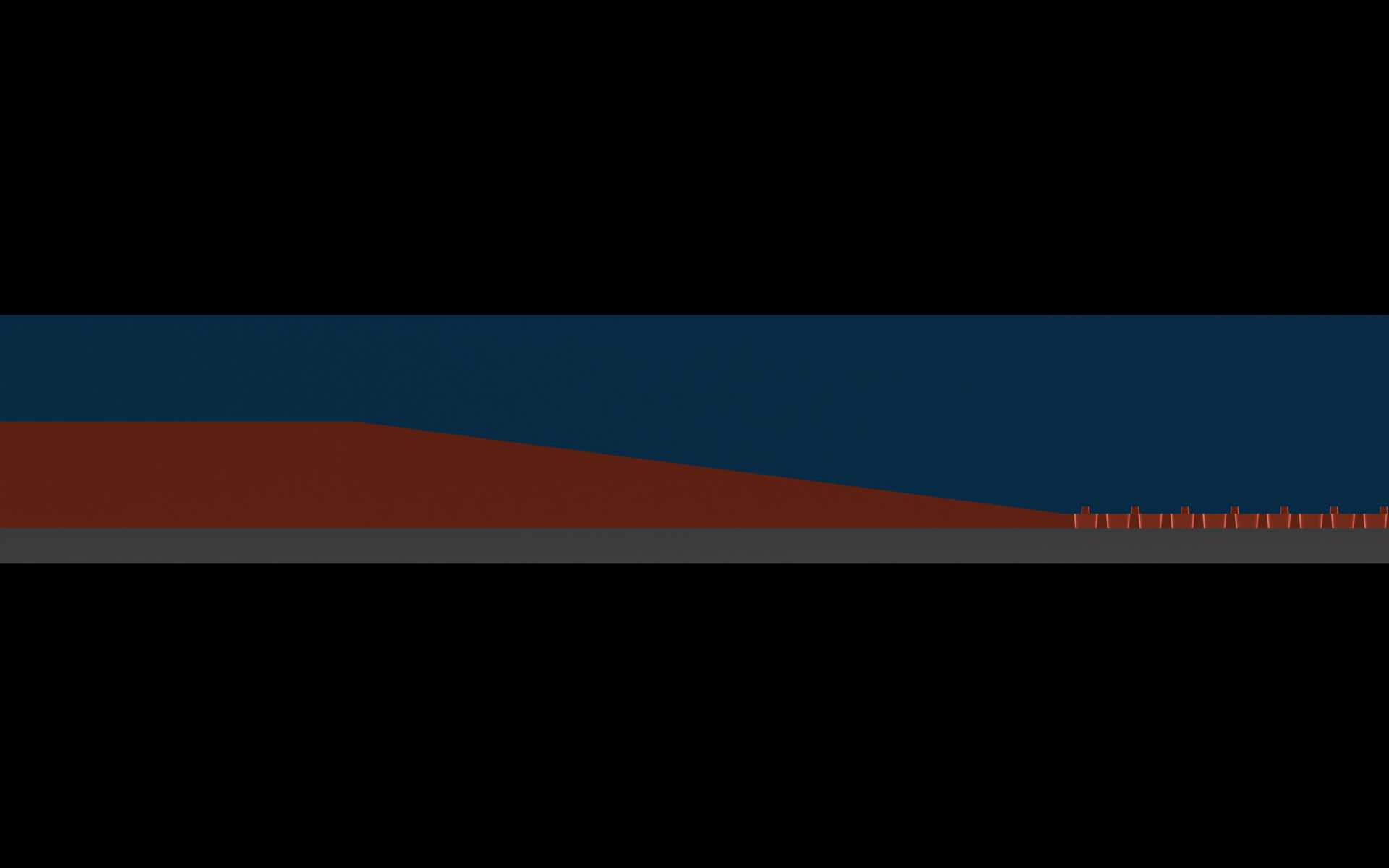 Close-up of a molded microfeature that varies in width and height.