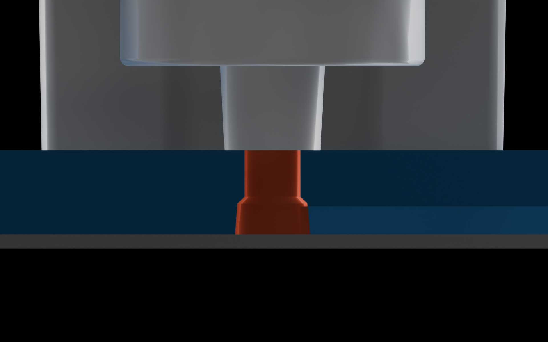 Close-up of the via under a 1/4-28 port.