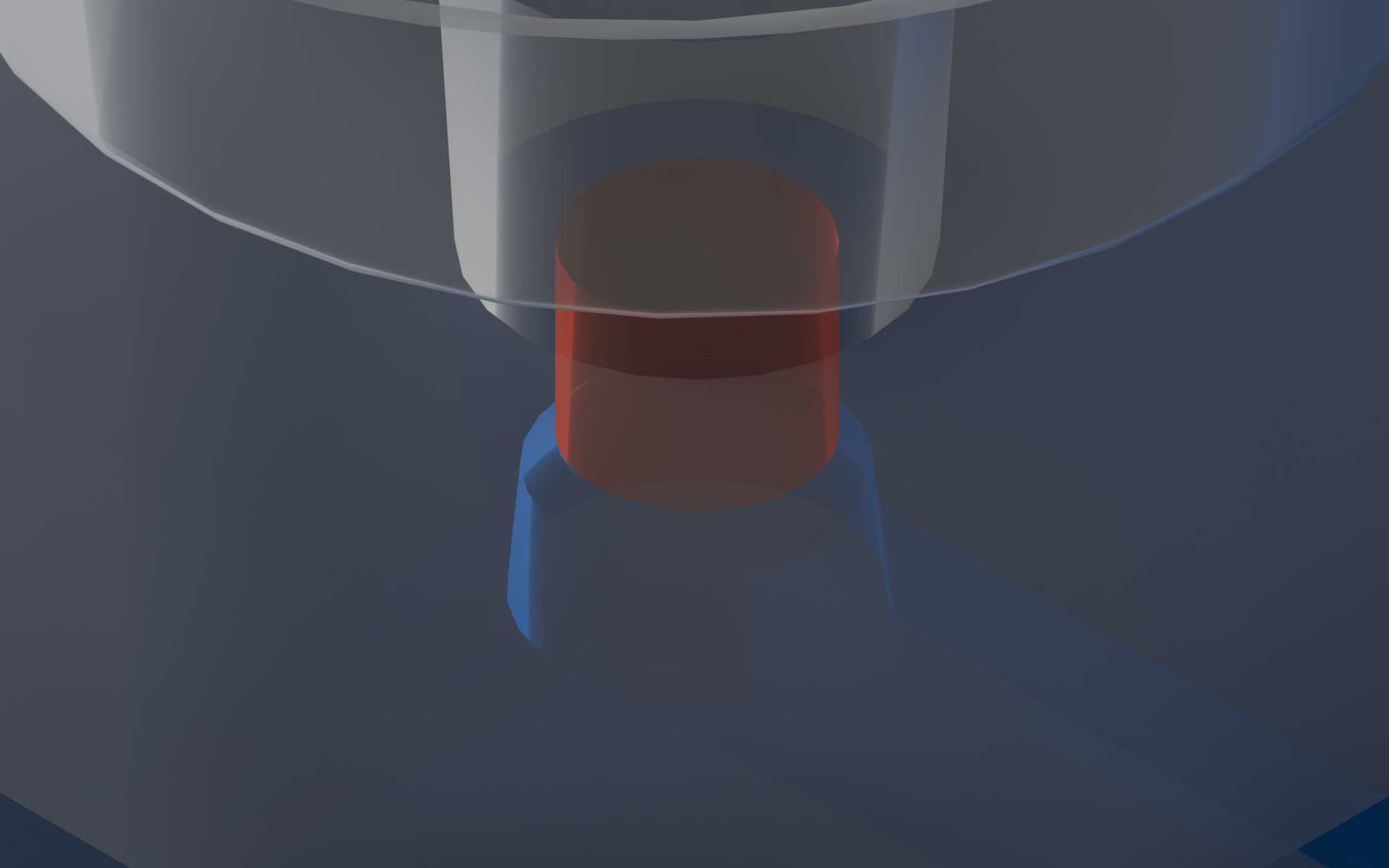 Close-up of the via’s machined portion under a 1/4-28 port. The machined portion is the cylindrical top portion of the via.